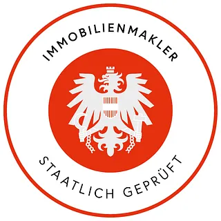 Logo staatl. gepr. Immobilienmakler mit Bundesadler in der Mitte